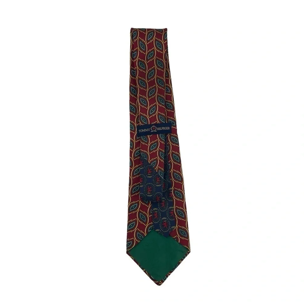 Tommy Hilfiger Mens Necktie Tie Forest Green Red Flags Stars Striped